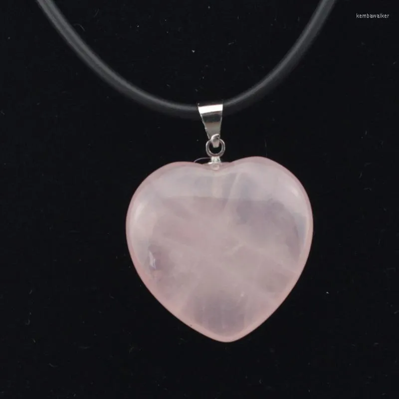 Pendanthalsband 25x25mm hjärtform Naturliga roskristallstenpärlor för kvinna gåva grossist!