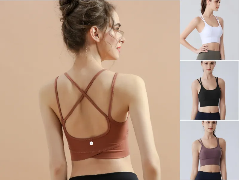 Lu 08 Yoga Sports Bras Back Strap Cross för kvinnor Breasted Fitness Bra Lady Push Up Seamless Gym Tank Crop Top Running Gym