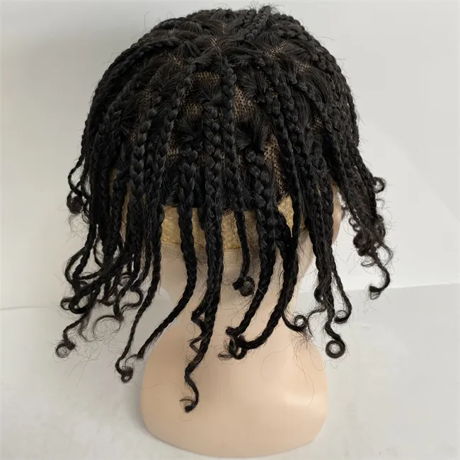 Indian Virgin Human Hair Systems #1B Naturalne czarne pudełko Braids Toupee 8x10 mono koronki dla blackmana