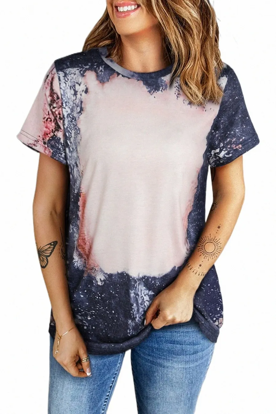 mehrfarbiges Blank Apparel – Western Fashion Bleached Tie-Dye T-Shirt s38x#