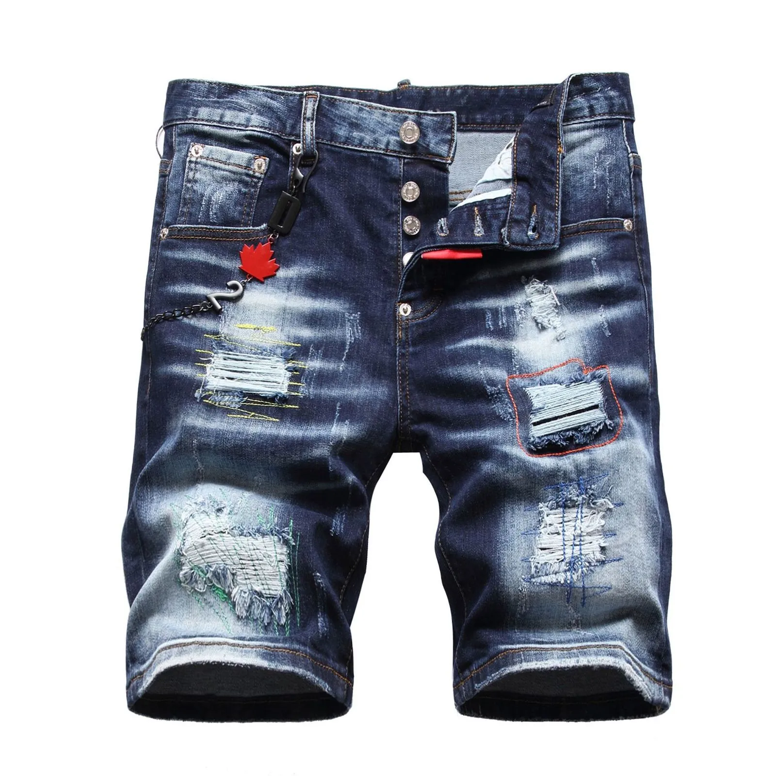 Mens Jeans män ljusblå denim shorts sommarhål högkvalitativ manlig sträcka rippade dsq storlek 42 230519