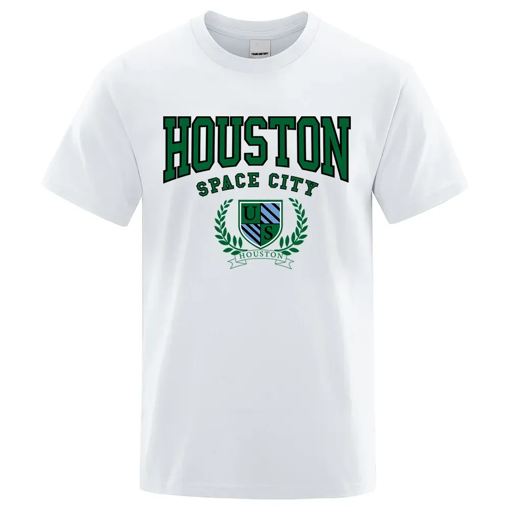Houston Space City Hip Hop Letter T-shirts Men Men Breathable T camisetas de verão Roupas de tamanho grande Logo Goth Cotton