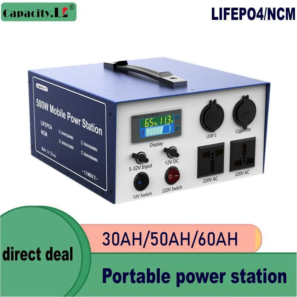 12 v Portable power station 60AH batterie au lithium Onduleur 220 V 500 W Lifepo4 50AH Camping disponible banque de puissance mobile 30AH