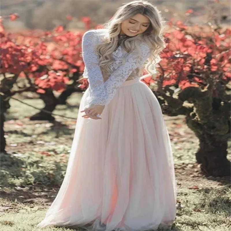 Boho Two-Piece Boho lace wedding dress with Top Lace, Long Sleeves, and Rustic Country Bride Gown - 2023 Collection