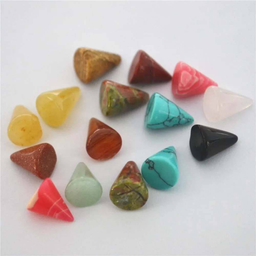 Grânulos 50 peças moda sortida pedra natural cônico formato de cone cab cabochão contas de cores misturadas para fazer joias atacado 8x10mm