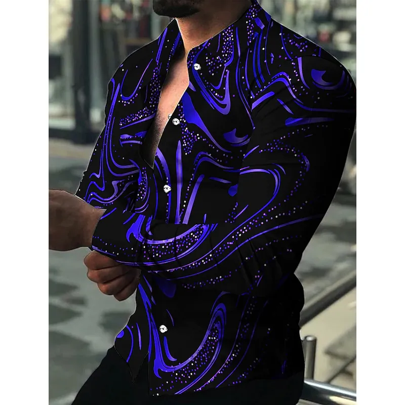 Chemises décontractées pour hommes Mode Luxe Hommes Chemises Chemise à simple boutonnage Casual Purple Turbulent Print Tops à manches longues Vêtements pour hommes Hawaii Cardigan 230519