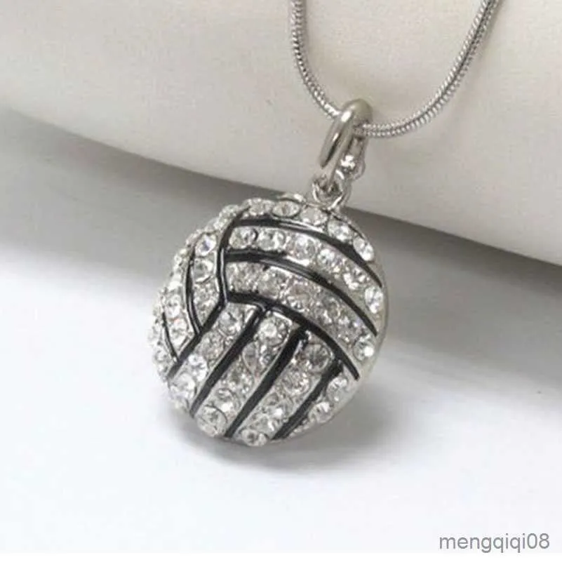 Fashion Crystal Volleyball Shape Pendant Necklace Link Chain Sports Jewelry For Teen Girls