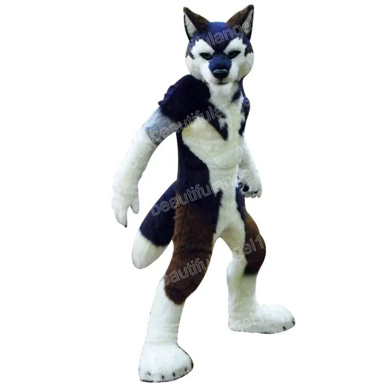 Christmas Long Fur Husky Fox Dog Mascot Costume Cartoon Character ...