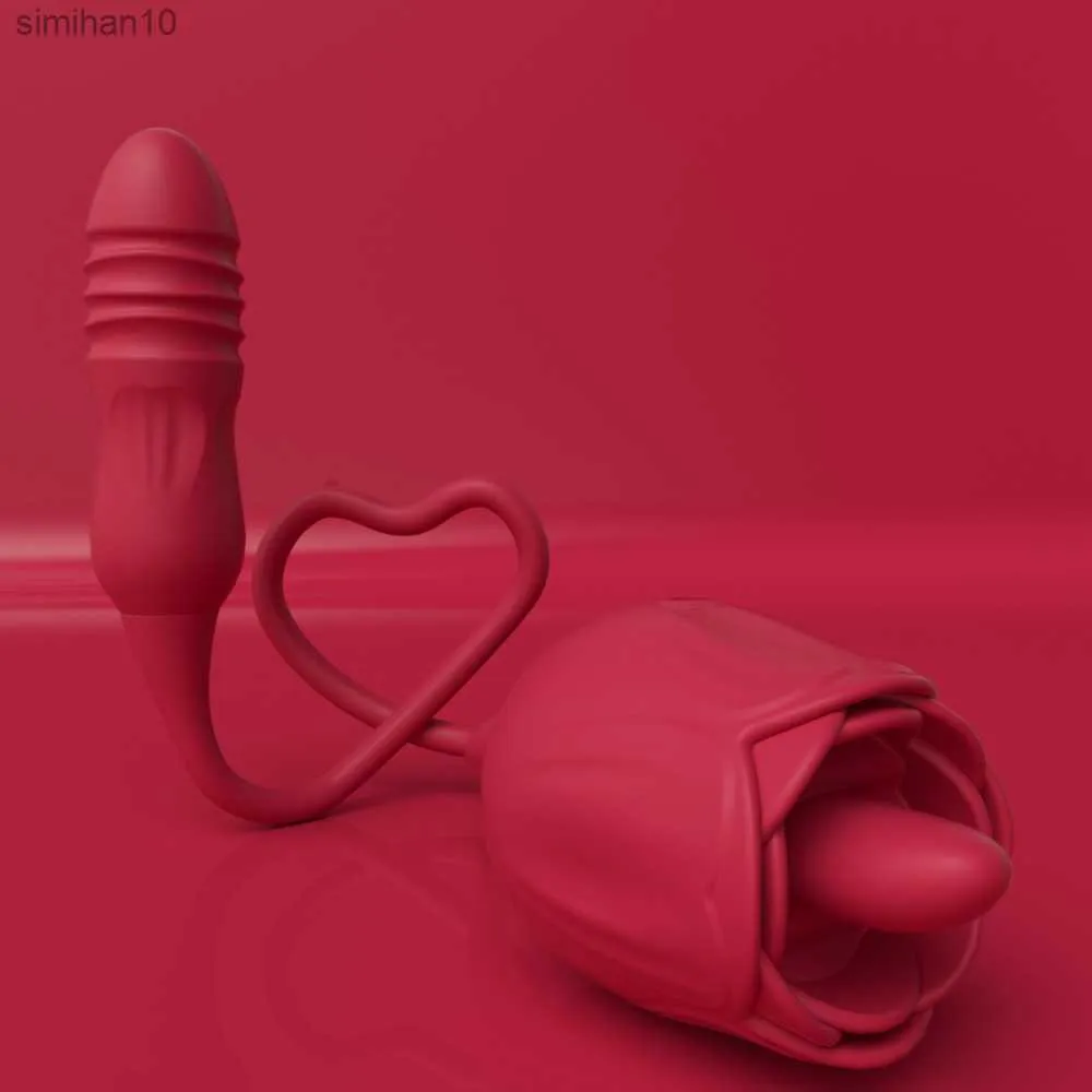 Rose Speelgoed Dildo Stak Vibrator Voor Vrouwen Clitoris Sucker Stimulator Tong Likken Volwassenen Goederen Zuigen Seksspeeltjes Vrouwelijke L230518