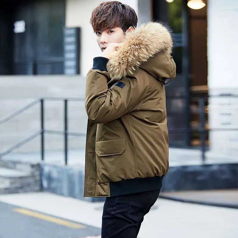 Men s Down Coat Winter Mens Hooded Large Fur Collar Jacket Men Short Thick Warm Student Jackets Parka Abrigo Hombre KJ501