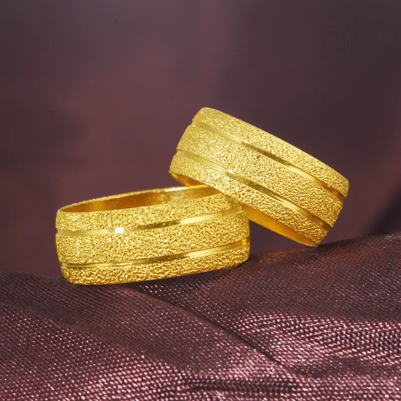 Parringar 24k gul guldplatta ring för kvinnor män matt tjockt guld bröllop förlovning födelsedag par match finger ringar smycken gåvor 230518