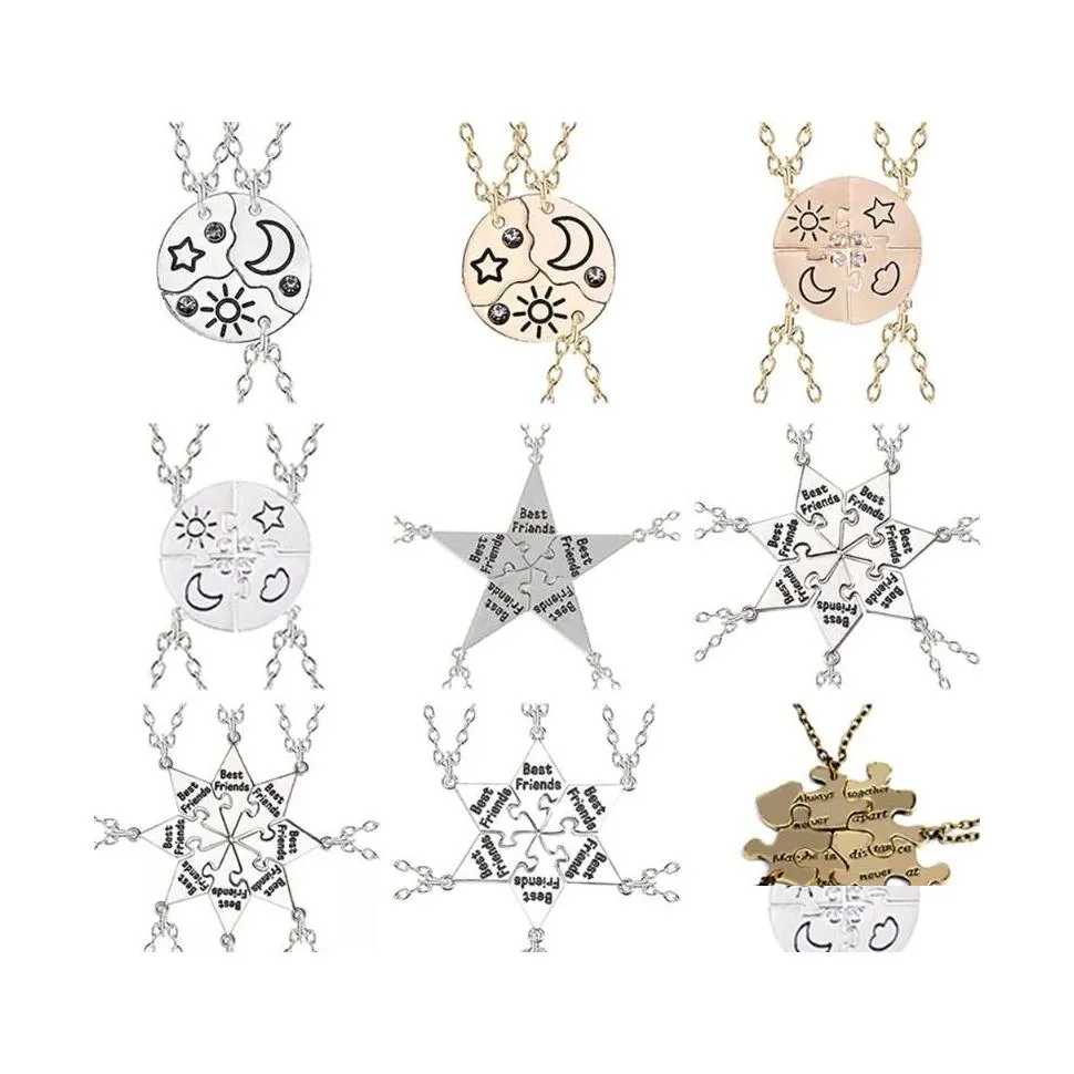 Pendant Necklaces 3/4/5/6/7/8/9/10Pcs Friend Necklace For Women Adjustable Choker Chain Stars Moon Geometric Party Jewelrypendant Dr Dh9Mc