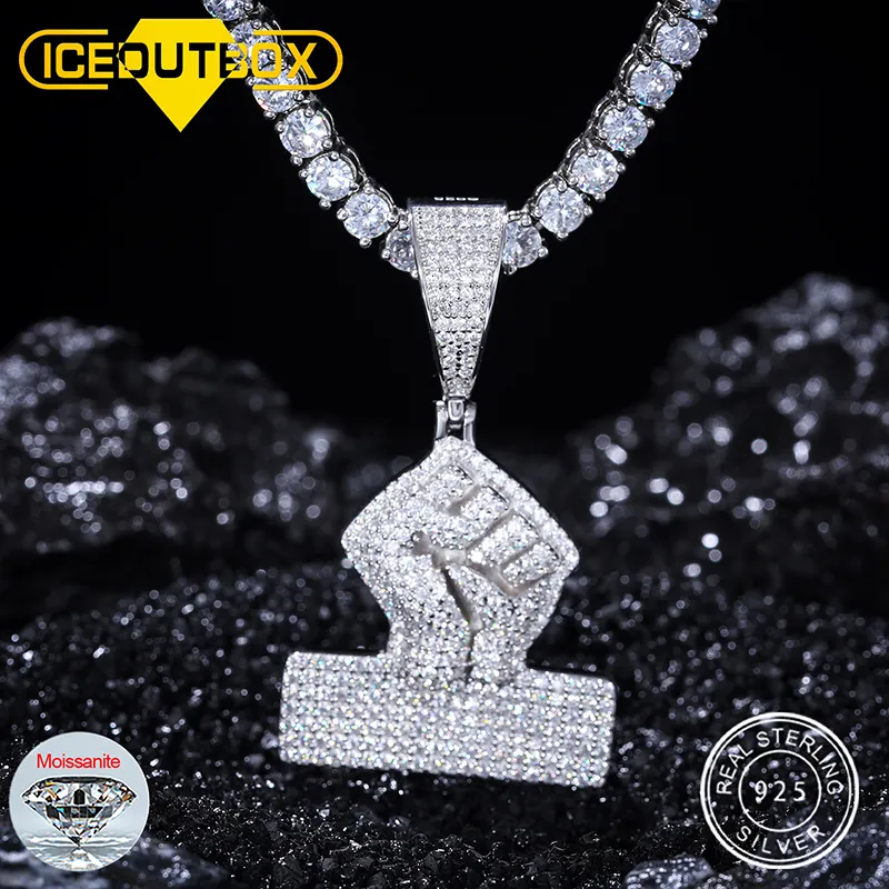 Pendentif Colliers En Argent Sterling 925 Iced Out Fist Pendentifs Collier Street Style Pour Hommes Femmes Hip Hop Chaînes Punk Bijoux 230519