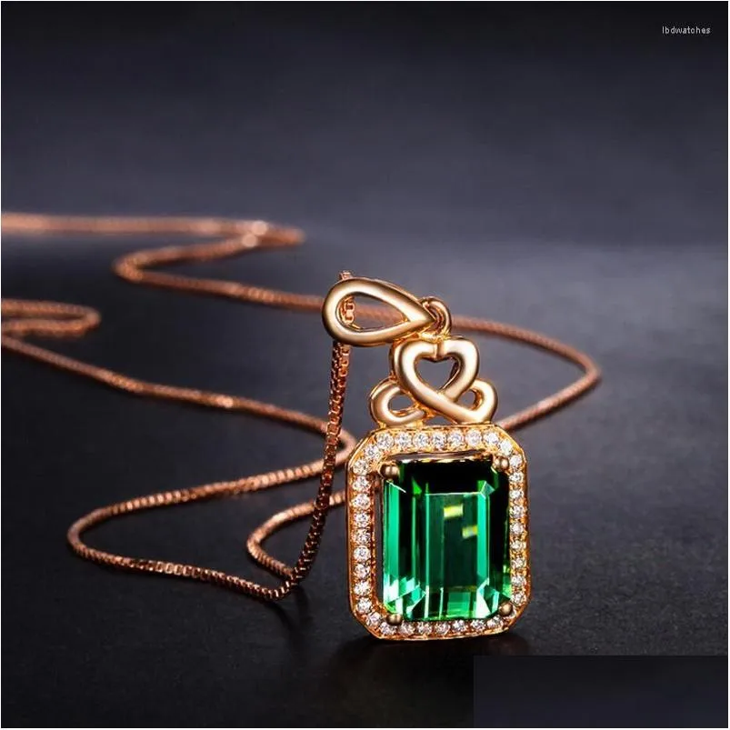 Naszyjniki wiszące 2 s zielony półprzezroczny naszyjnik kwadratowy różowy złoto kolor drobny biżuteria dla kobiet wisiorki do dostawy dhwmh
