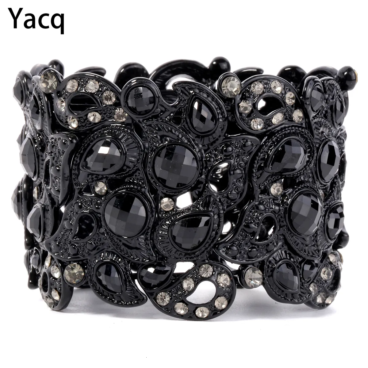 Catena YACQ Bracciale elasticizzato Fiore vintage Cristallo Gioielli moda donna Regali B10 Goccia all'ingrosso Oro nero Colore argento 230518