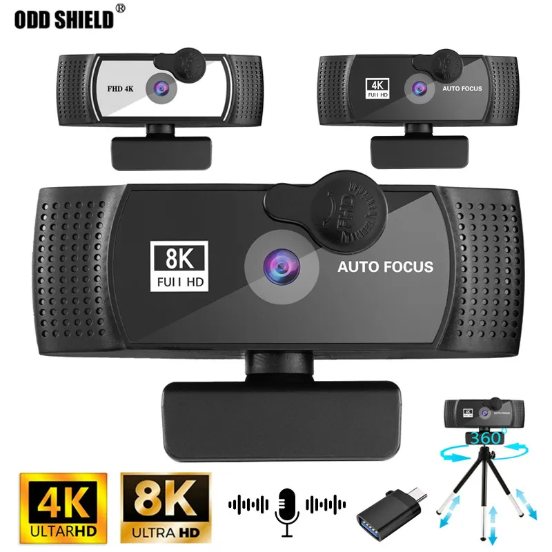 Webcams HD 8K 4K 1k Webcam Autofocus Ordinateur WebCamera avec Microphone Rotation Prise USB Caméra pour PC Mac Ordinateur Portable Bureau Skype 230518