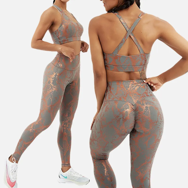 Yoga -outfits Snake Patroon Sport Bra Outfit Fitness Suit Women Yoga Set Crop Tank Top High Taille Gym Leggings Activewear Sportswear 230519