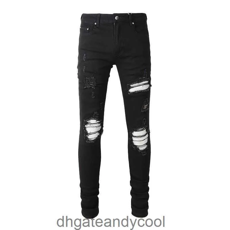 patch Jeans Designer Pantalon Homme noir lavage à l'eau blanc Denim Amirres élastique haute rue trou mince petit pied SLP tendance polyvalent denim pantalon hommes XX6X