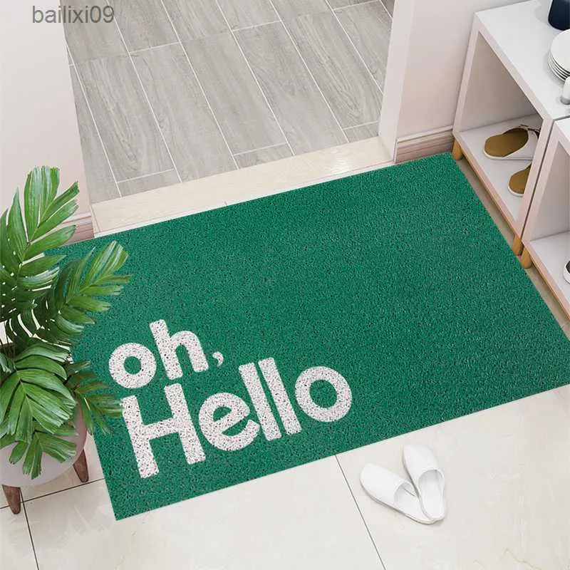 Hello Doormat Japanese and Korean Style Coil Door Mat PVC Non-Slip Backing Dust Removal Entrance Personalized Floor Mat T230519