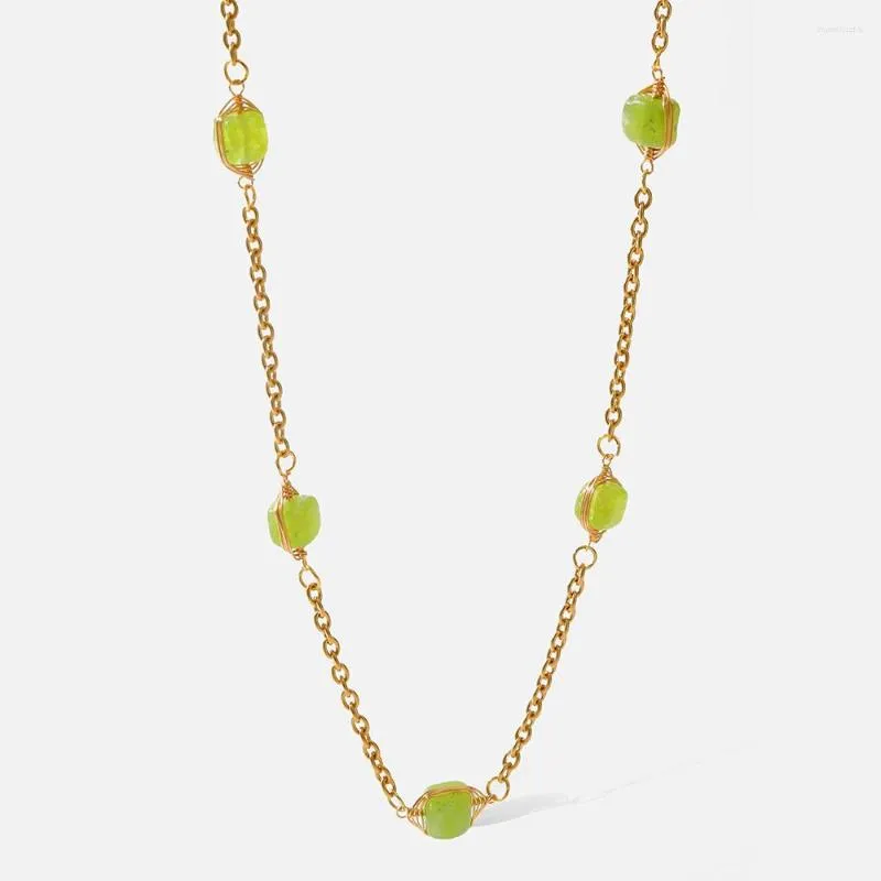 Catene Accessori in acciaio inossidabile 316L Trendy Girocolli in pietra naturale verde Collana Charm Colletto in metallo Regalo dorato 2023