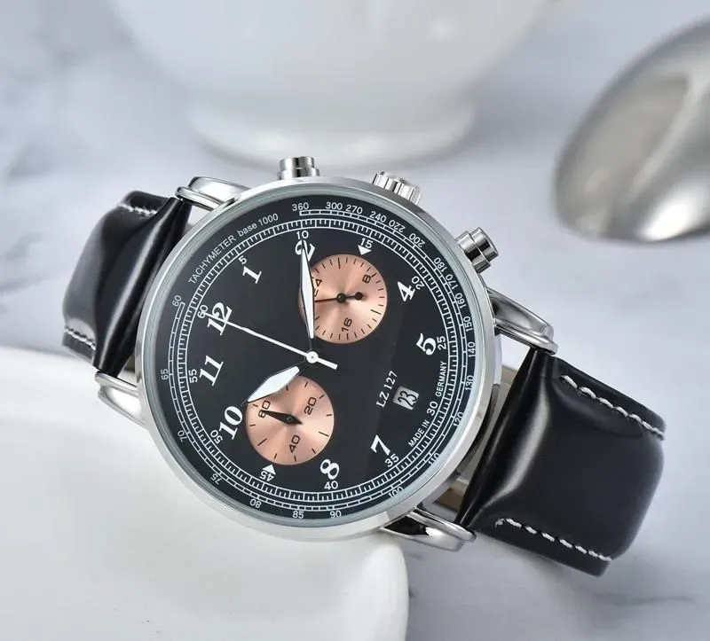 2023 NIEUWE HOGE KWALITEIT MEN LUXURE WATCHES VIJF STOCKES -series All the Dials Work Mens Quartz kijken Duitsland Top Brand Lederen Riem Chronograph Mode -accessoires