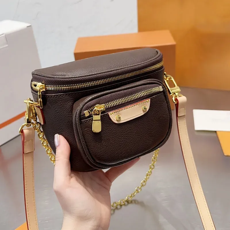 2023 Designer Sac Homme Épaule Bandoulière Sac À Main Femmes Bourse Lettre Fleur Taille Sacs Luxurys Totes Fanny Pack En Cuir Marron Messenger Sacs À Main