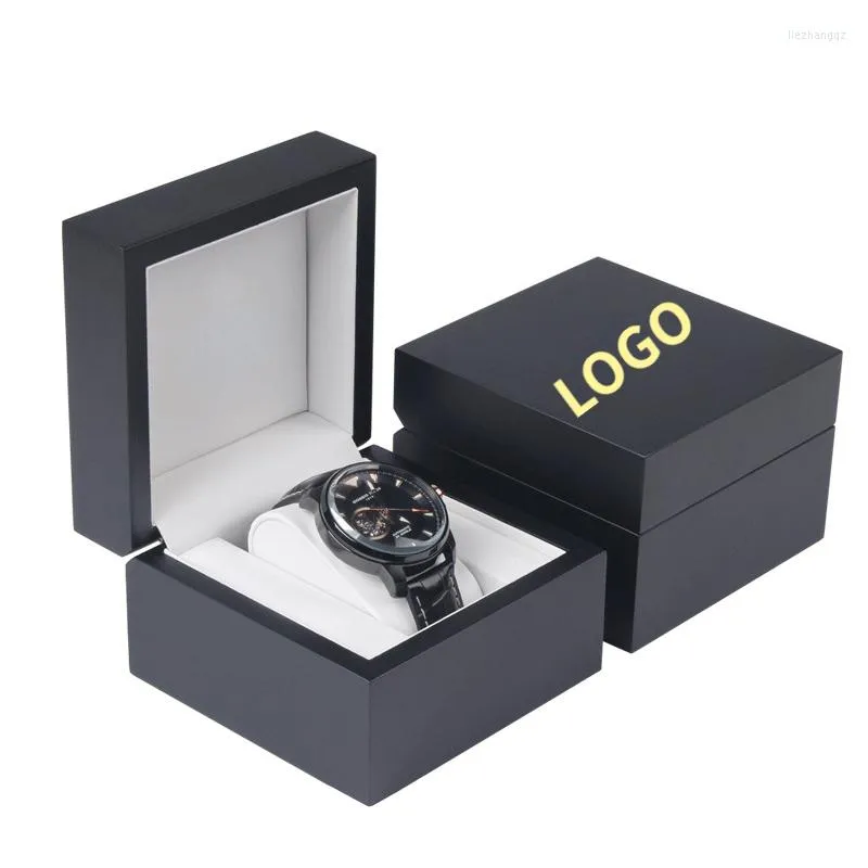 Watch Boxes White Lining Free Customizable Logo Case Box Black Matte Paint Men Famous Watches Packing Storage Dustproof Organizer