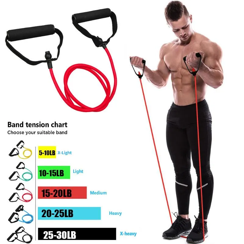 Resistance Bands with Handtag Yoga Pull Rope Elastic Fitness Apport Tube Band för hemmet Gymträning Styrka Training 5 Nivåer Resistance