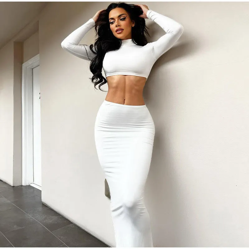 Bodycon Skirt And Long Skirt With Crop Top Piece Two Piece Dress Set Women  Sleeveless Crop
