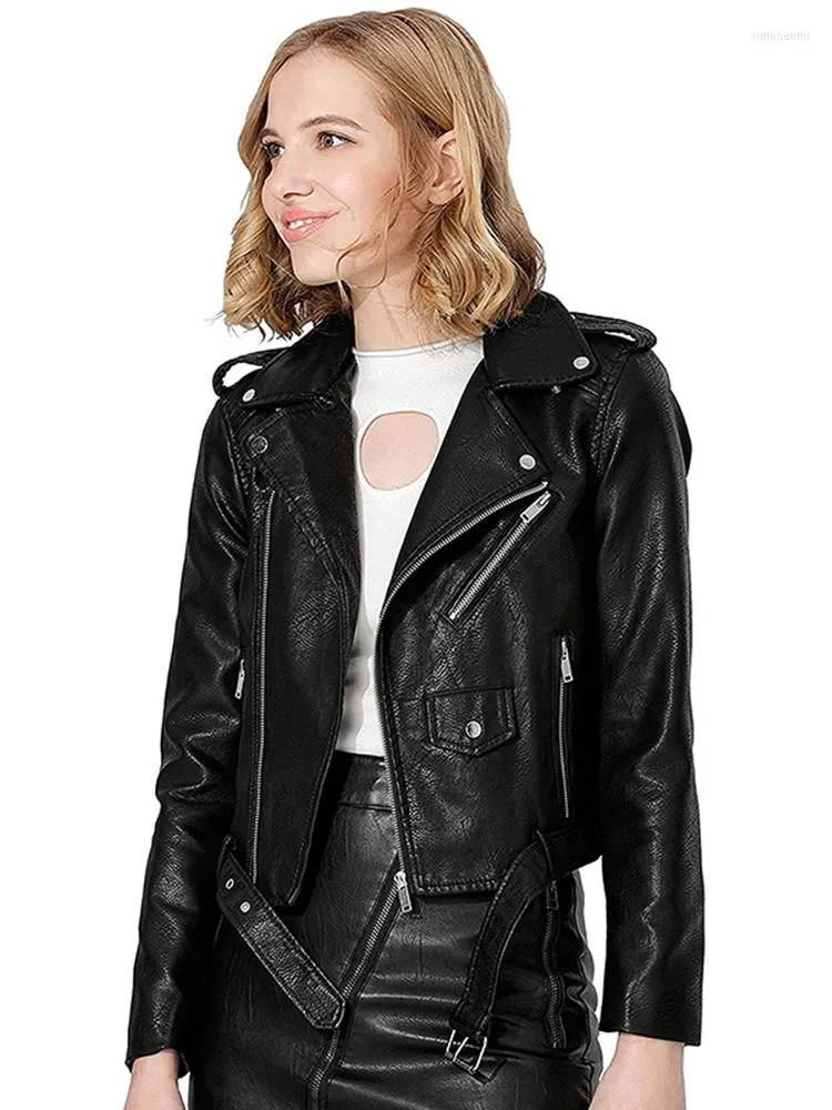 Giacca da donna in pelle primavera autunno donna cappotto da motociclista nero giacca in PU giacche da motociclista finte con cerniera lampo giacche punk femminili