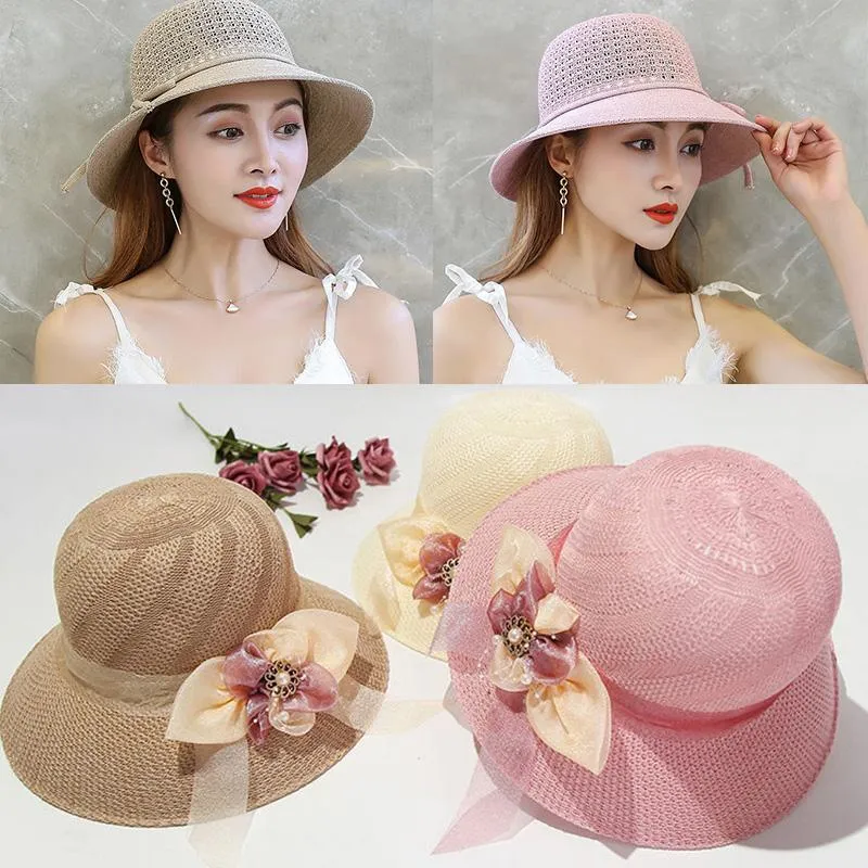 Summer Womens Wide Brim Sun Hat With Flowers With Floral Ribbon And Flat  Bow Straw Casual Panama Style Beach Cap For Lady Girls Davi22 From  Danteexum, $10.02