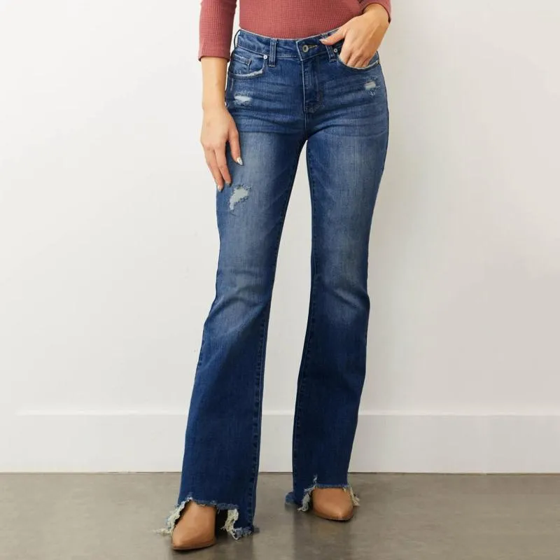 Jeans femininos Pontas de jeans azul casuais mulheres Bell Jean Jumpsuits Direção no fundo