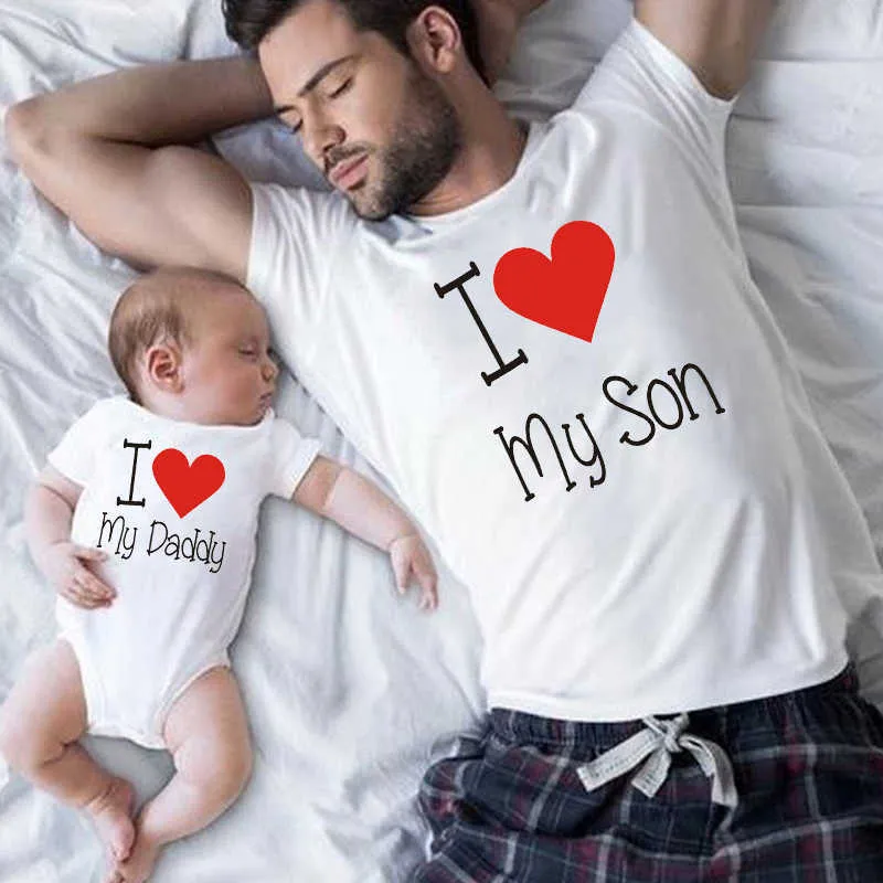 Passende Familienoutfits Passende Familienkleidung Ich liebe meinen Vater/Sohn, Tochter, Vater und meine Familie sehen aus wie T-Shirt, Vater, Babyoverall, passende Kleidung G220519