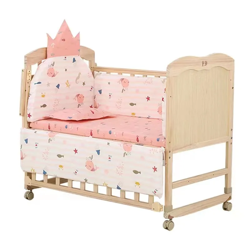Печатные постельные принадлежности набор короны дизайн детская 5pcs set crib хлопковая кровать лист животных, луна, шаблон, простыня кровати, хорошие красивые детские кровати, набор деревянного BA30 F23