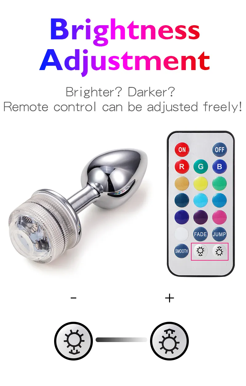 Adult Toys Wireless Remote Control Metal Luminous Anal Plug Prostate Massage Butt with LED Tail Sex Toy Produc_voghion.com