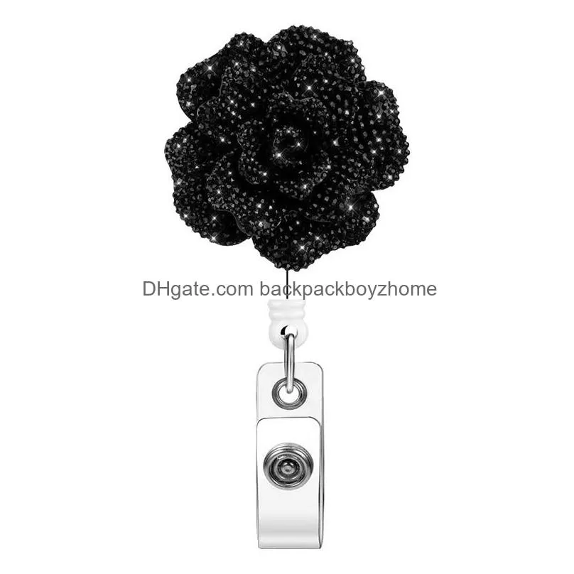 Wholesale Flower Shaped Retractable Badge Holder With Alligator Clip And  Rhinestone Brooches In Bulk 24 Inch Cord ID Badge Reel For Office And  School Supplies From Backpackboyzhome, $1.03