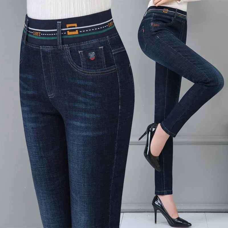 Kvinnors jeans kvinna jeans byxor elastiska midja jeans för kvinnor höst vinter hög midja snäva magra byxor pantalones vaqueros mujer 230519