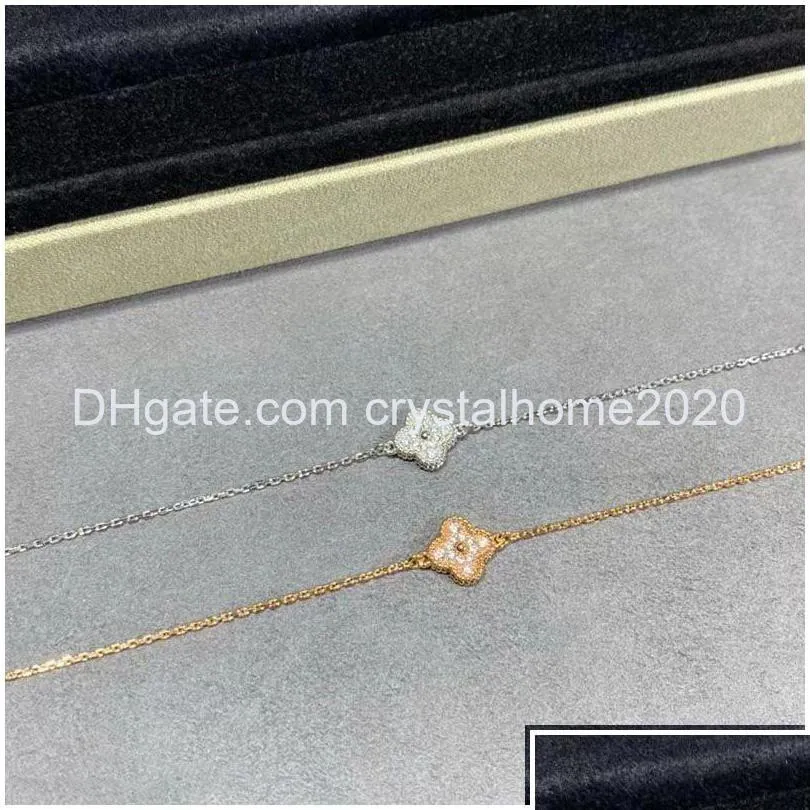 Collane con ciondolo Lusso Va Esigner Catena a croce in oro 18 carati Mini trifoglio Girocollo a 4 fiori con foglie Collana con cristalli di diamanti brillanti Matrimonio D Dhvbn