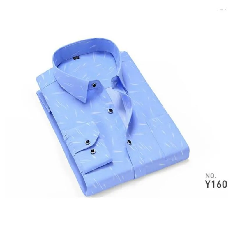 Men's Dress Shirts Men Business Classic Male Slim Fit Korean Printed Long Sleeve Plaid Tops Mens Shirt Clothing B0022