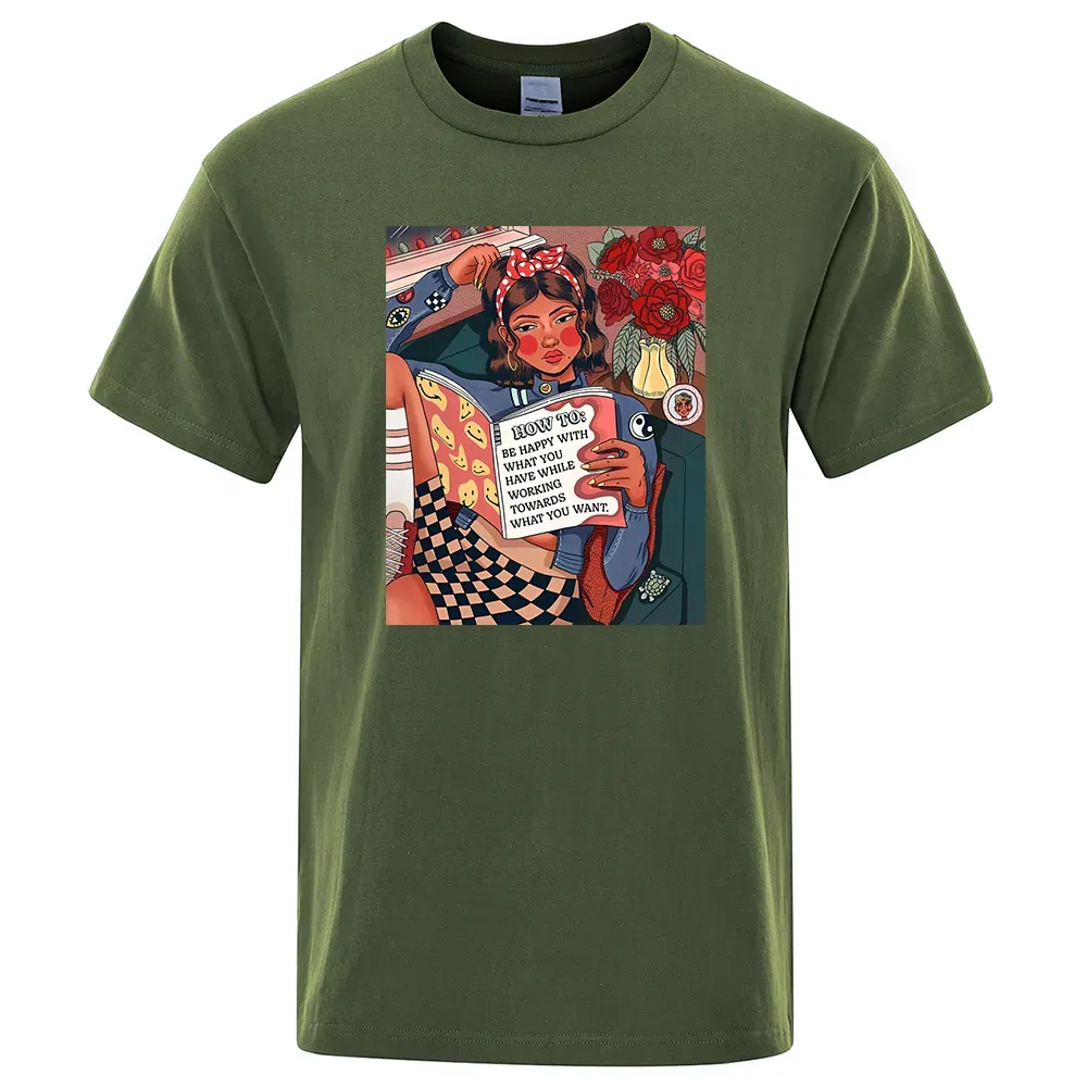 Animation fille en lecture T-shirt graphique mode masculine col rond t-shirts Hip Hop Harajuku chemise décontracté coton T-Shirt