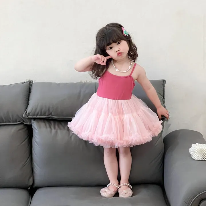 summer girl's dresses kids clothing tutu suspender dress pink dance swan skirt 2-9Y