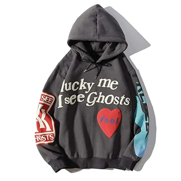 Luvtröjor för herr "Lucky me I see Ghosts" Graffiti Hoodie Sweatshirts Herr Dam Designer Pullover Streetwear Höst Vinter Sweatshirt