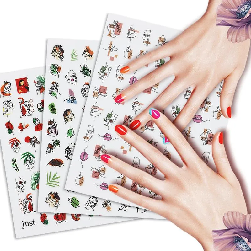 Nagelstickers 3D -sticker dame gezicht geometrisch voor abstract beeldontwerp nagels accessoires manicure