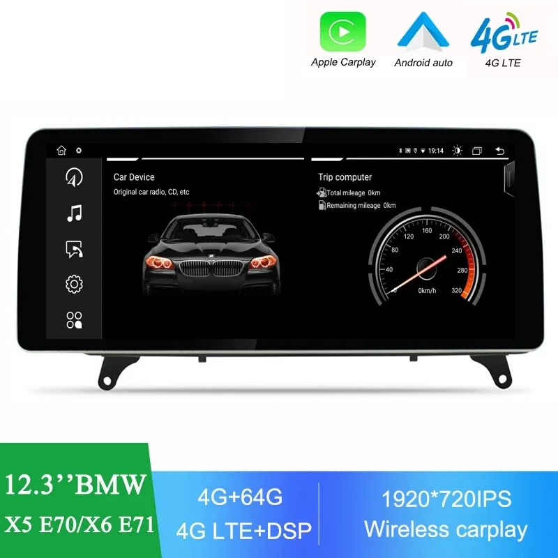 12,3 cala Android Radio1920*720pips Ram 4G ROM64G Multimedia Player dla BMW X5 E70 CIC/x6 E71 2008-2013 BT Wi-Fi Carplay