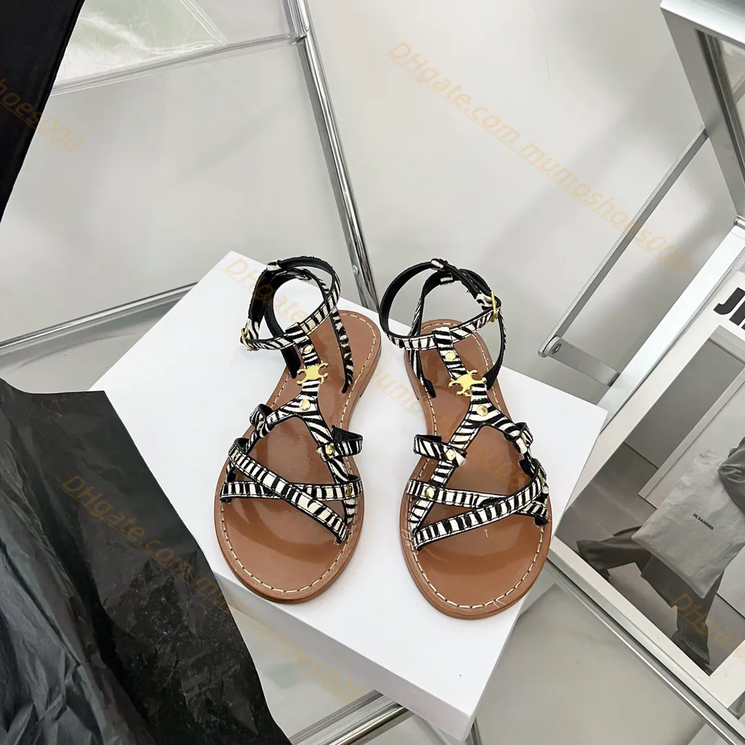 Luxury Designer Sandals slides Gladiator women Triomphe Cross Straps shoes Taillat Flats Calfskin Sandals Slippers Beach Flat Vegetal tan sandals shoes With Box