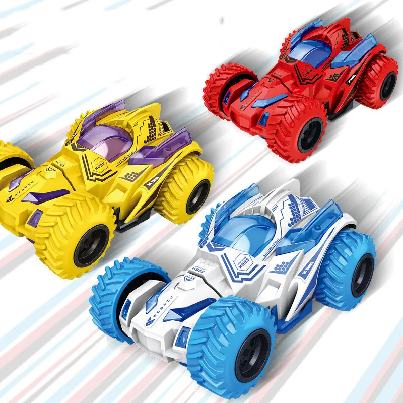 Diecast Modèle Fourwheel Doubleface Drive Inertial Toy Car Stunt Collision Rotation Twisting Offroad Véhicule Enfants Jouets pour Cadeau 230518