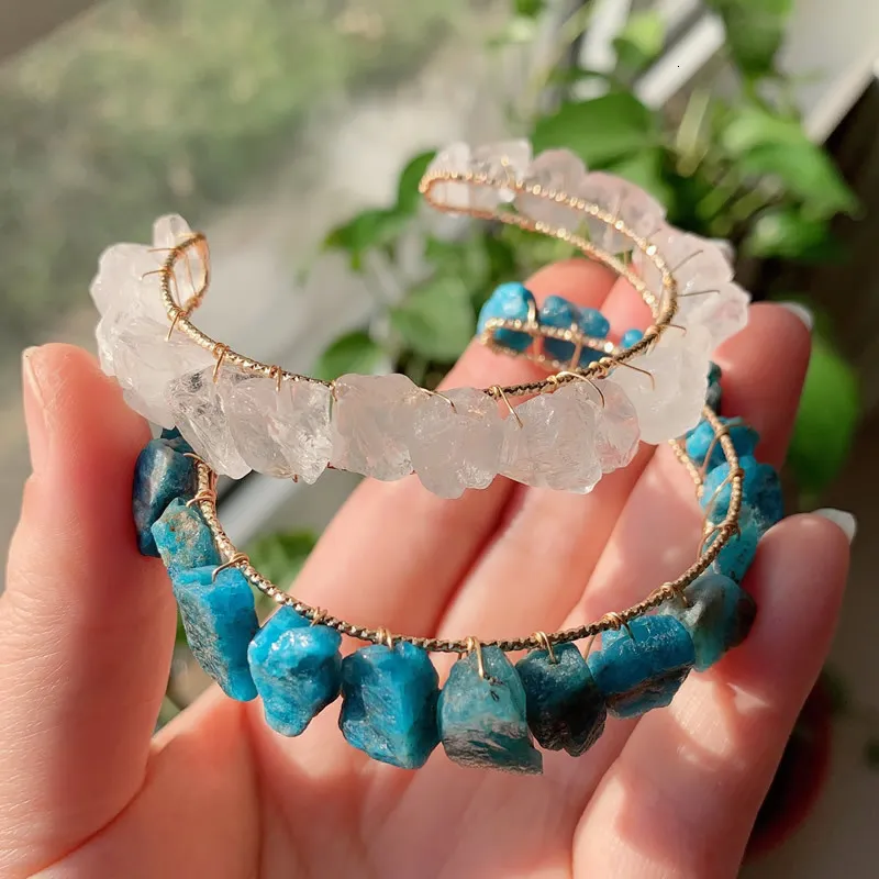 史上一番安い Natural Stone Open Cuff Bangle Bracelet With Crystal Chain 彫刻・オブジェ