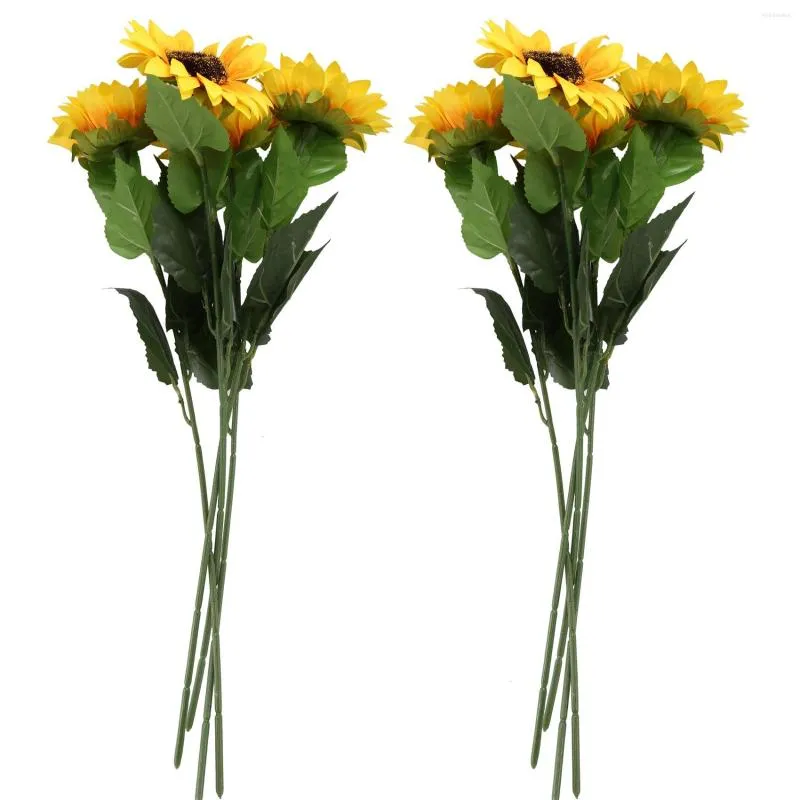 Fleurs décoratives 8 pièces tournesols artificiels grande tête longue tige soie pour la maison El bureau fête de mariage