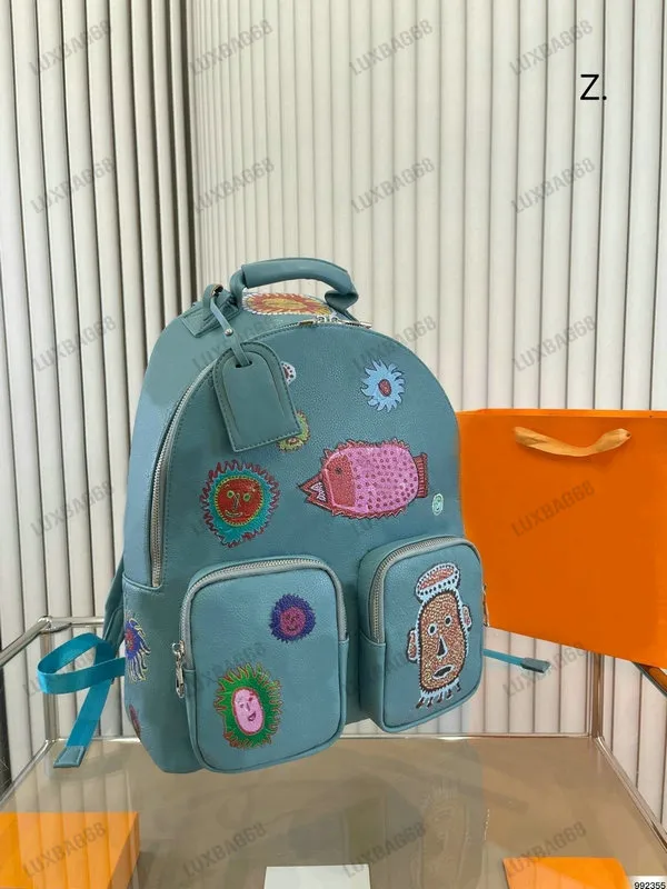 Yayoi Kusama Collection Blue YK Multipocket Backpack With Colorful