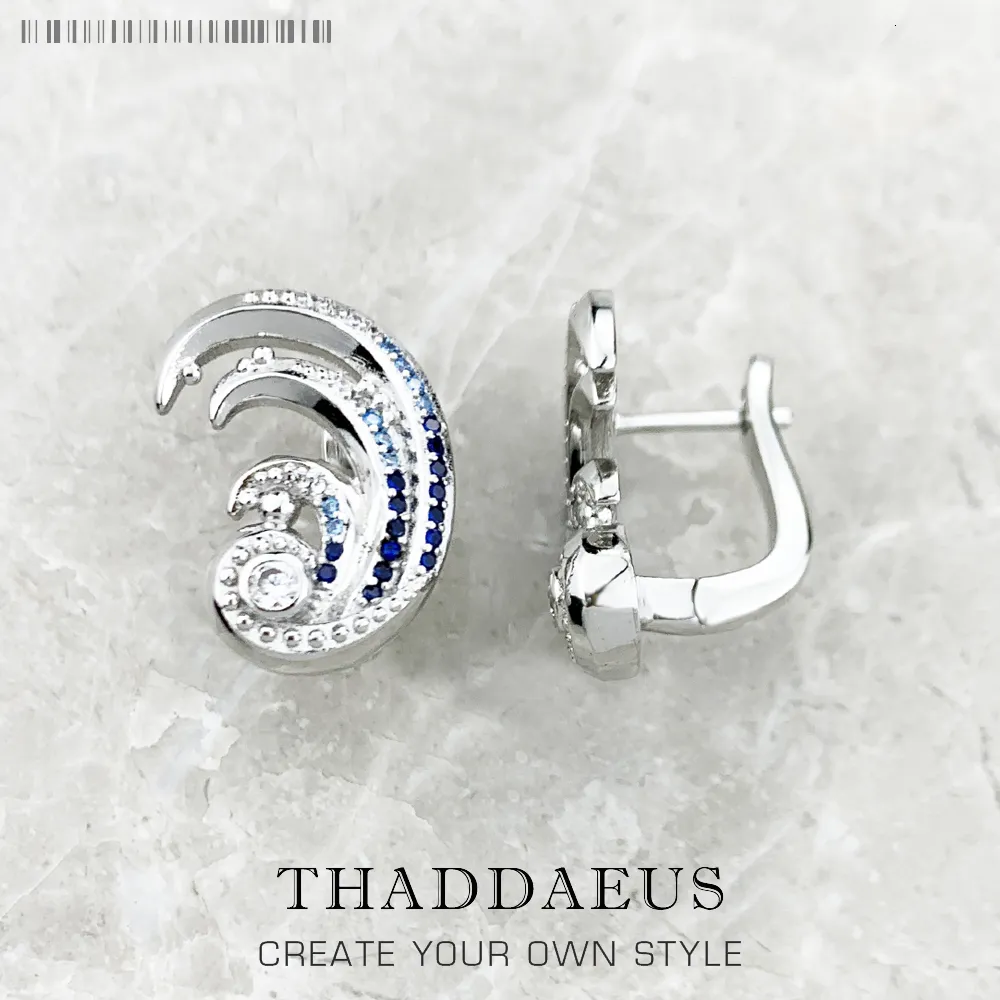 Stud Ear Clip Wave With Blue Stones Fine Jewerly For Women Maritime Gift In 925 Sterling Silver 230519